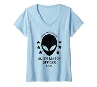 Femme Programme Spatial Secret/Conception Amusante d'un Officier de Liaison Extraterrestre T-Shirt avec Col en V