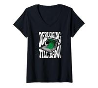 Femme Programmer Debugging Till Dawn Late Night Coding Design T-Shirt avec Col en V