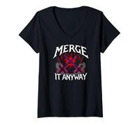 Femme Programmer Humor Merge It Anyway Developer T-Shirt avec Col en V