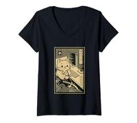 Femme Programmeur Chat samouraï - Warrior Computer Developer Samurai T-Shirt avec Col en V