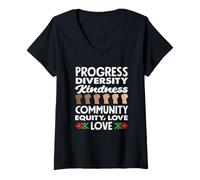 Femme Progrès, diversité, gentillesse, Amour, Mois de l'histoire des Noirs T-Shirt avec Col en V