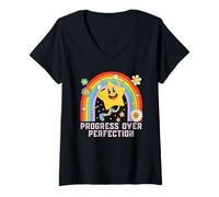 Femme Progrès sur la Perfection, progrès, confirmations positives T-Shirt avec Col en V