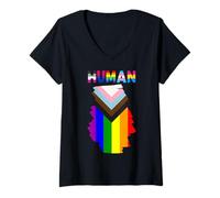 Femme Progress Pride Flag Human LGBTQ+ Community LGBT T-Shirt avec Col en V