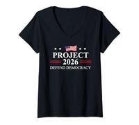 Femme Project 2026 Defend Democracy Protest Sign Fight Oligarchy T-Shirt avec Col en V