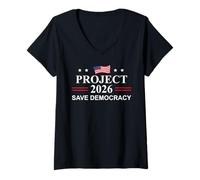Femme Project 2026 Save Democracy Defend Protest Fight Oligarchy T-Shirt avec Col en V
