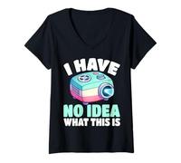 Femme Projecteur rétro « I Have No Idea What This is » des années 70 et 80 T-Shirt avec Col en V