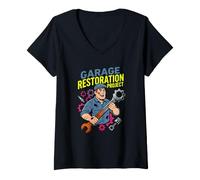 Femme Projet de Restauration de Garage - Humour Auto - Passionné de Voitures Classiques T-Shirt avec Col en V