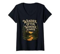 Femme Promenez-Vous Souvent, émerveillez-Vous Toujours, randonnée, Aventure, Sentier forestier T-Shirt avec Col en V