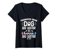 Femme Promoted from Dog Big Sister to Human Sister 2026 Dog Sister T-Shirt avec Col en V
