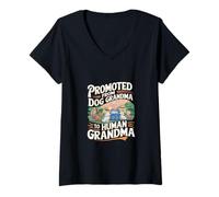 Femme Promoted From Dog Grandma To Human Grandma --- T-Shirt avec Col en V