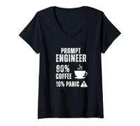 Femme Prompt Engineer Repose-café 90% Motif Panique T-Shirt avec Col en V