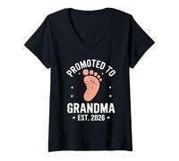 Femme Promu à grand-mère EST 2025 Grands-parents bébé drôle T-Shirt avec Col en V
