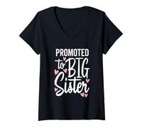Femme Promu à la Famille Big Sister New Baby Love Hearts Graphic T-Shirt avec Col en V