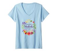 Femme Promu à Madrinha marraine portugaise Floral Fête des Mères T-Shirt avec Col en V