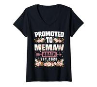 Femme Promu à Memaw Again 2026 Fleur Mère Fête des Mères T-Shirt avec Col en V