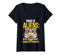 Femme Proof of Aliens My Cat Hasn't Blinked Funny Men Women T-Shirt avec Col en V