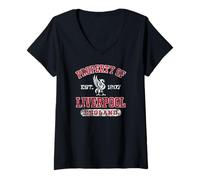 Femme Property of Liverpool England Est. 1207 Impression vieillie T-Shirt avec Col en V