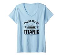 Femme Property of Titanic 1912 White Star Line Impression Noire T-Shirt avec Col en V