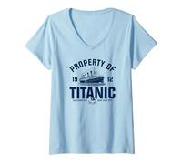 Femme Property of Titanic 1912 White Star Line Imprimé Bleu Marine T-Shirt avec Col en V