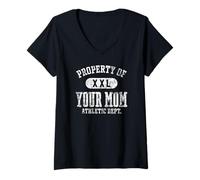 Femme Property of Your Mom Athletic Dept. XXL Imprimé Vieilli Blanc T-Shirt avec Col en V