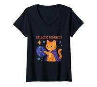 Femme Prophétie Galactique : Mystic Space Cat T-Shirt avec Col en V