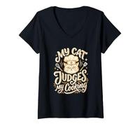 Femme Propriétaire de Chat Mon Chat juges cuisinant Les Amoureux des Chats Chef T-Shirt avec Col en V