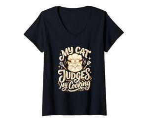 Femme Propriétaire de Chat Mon Chat juges cuisinant Les Amoureux des Chats Chef T-Shirt avec Col en V