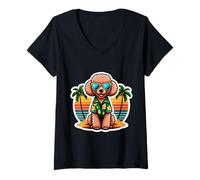 Femme Propriétaire de chien caniche Summer Vibes Vacation Tropical Holiday Sun T-Shirt avec Col en V