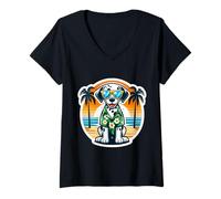 Femme Propriétaire de chien dalmatien Summer Vibes Vacation Tropical Holiday T-Shirt avec Col en V