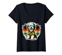 Femme Propriétaire de chien de berger polonais des basses terres Summer Vibes Vacation Sun T-Shirt avec Col en V