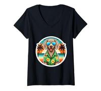 Femme Propriétaire de chien de Weimar Summer Vibes Vacation Tropical Holiday T-Shirt avec Col en V
