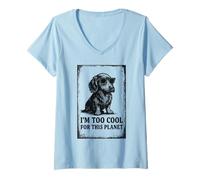 Femme Propriétaire de Chien Teckel Wiener à Poils Longs T-Shirt avec Col en V