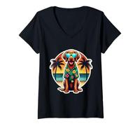 Femme Propriétaire de chien Vizsla à poil dur Summer Vibes Vacation Vacances T-Shirt avec Col en V