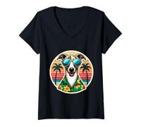 Femme Propriétaire de chien Whippet Summer Vibes Vacation Tropical Holiday Sun T-Shirt avec Col en V
