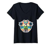 Femme Propriétaire de lévrier italien Summer Vibes Vacation Tropical T-Shirt avec Col en V