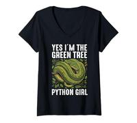 Femme Propriétaire de Python d'arbre Vert, Amoureux Green T-Shirt avec Col en V