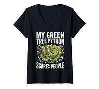 Femme Propriétaire de Python d'arbre Vert, Amoureux Green T-Shirt avec Col en V