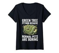 Femme Propriétaire de Python d'arbre Vert, Amoureux Green T-Shirt avec Col en V