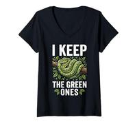 Femme Propriétaire de Python d'arbre Vert, Amoureux Green T-Shirt avec Col en V