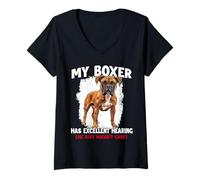 Femme Propriétaire d'un Chien Boxeur Allemand, Le Boxeur Gassi T-Shirt avec Col en V