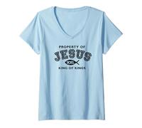 Femme Propriété de Jésus Roi des Rois XXL T-Shirt avec Col en V