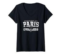Femme Propriété de Paris Ville Lumière en Français vieilli T-Shirt avec Col en V