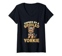 Femme Propriété d'un propriétaire Amusant Yorkshire Terrier gâté T-Shirt avec Col en V