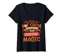 Femme Propulsé par Hot Cocoa, Holiday Music & Christmas Magic T-Shirt avec Col en V