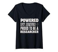 Femme Propulsé par Jésus Fier d'être chercheur chrétien T-Shirt avec Col en V