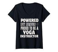 Femme Propulsé par Jésus Fier d'être instructeur de Yoga chrétien T-Shirt avec Col en V