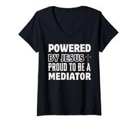 Femme Propulsé par Jésus Fier d'être médiateur chrétien T-Shirt avec Col en V