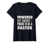 Femme Propulsé par Jésus Fier d'être Pasteur chrétien T-Shirt avec Col en V