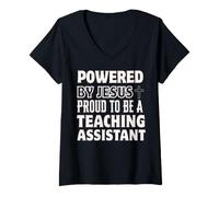 Femme Propulsé par Jésus Fier d'être Un Assistant d'enseignement chrétien T-Shirt avec Col en V
