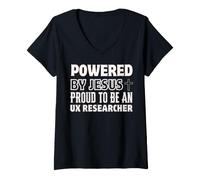 Femme Propulsé par Jésus Fier d'être Un chercheur UX Christian T-Shirt avec Col en V